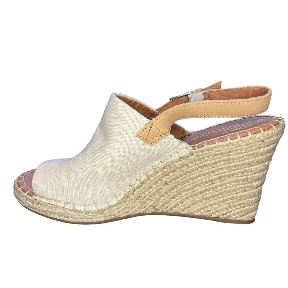 Tom's Monica Wedge Espadrille Adjustable Strap Creme Color Open Toe Size 10